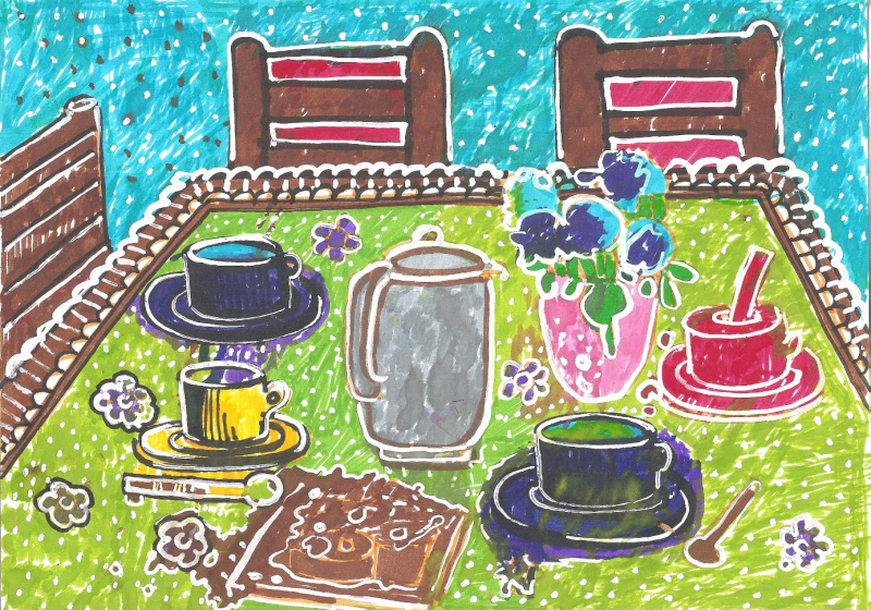 Dessin réalisé « à quatre mains » Marion (prénom d’emprunt) et Jacqueline – Vers 2010